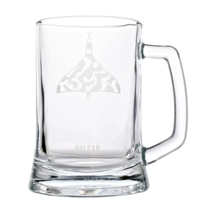 Image of Widdop and Co Officially Licensed Royal Air Force RAF Glass Tankard Vulcan Etched Graphic Drinking Beer Mug Home Bar, Kitchen &amp; Dining Accessory for Men, History Aviation 480ml / 16oz.