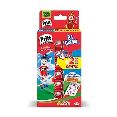 Image of Pritt 6 x 22g Glue Stick for Kids Safe and Reliable Craft DIY with Strong Hold School Office Use