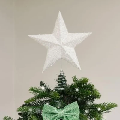 Image of Melody Maison White Sparkly Star Christmas Tree Topper