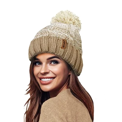 Image of RockJock STORMACTIVE 100% Waterproof Ladies Unisex Chunky Ombre Warm Winter Teddy Fleece Lined Knitted Pompom Beanie Hat