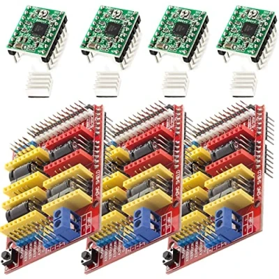 Image of AZDelivery 3 x CNC Shield V3.0 Expansion Board Bundle, 4PCS A4988 Stepper Motor Drivers with Heatsink Kits compatible Arduino, 3D Printer Including E Book!