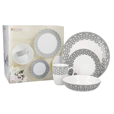 Image of Maxwell &amp; Williams Harlequin 16 Piece Dinner Set, Porcelain, White/Black, Service for 4