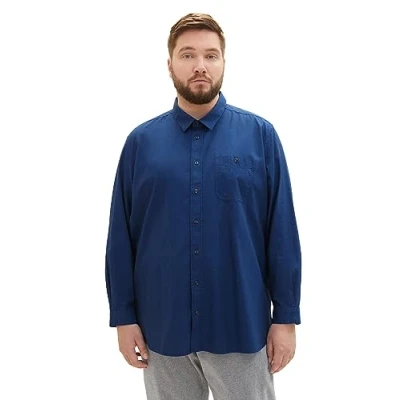 Image of TOM TAILOR Men&#039;s Regular fit Cotton Shirt, 32318 navy Blue Chambray, XL