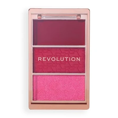Image of Revolution, Blush Icon Palette, Cream &amp; Pressed Powder Blusher, Highly Pigmented, Face Vegan Cruelty Free, 3 Shades, My Cherry Truth