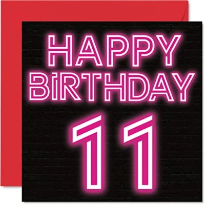 Image of Fun 11th Birthday Cards for Boys Girls Neon Glow Happy Card Son Daughter Brother Sister Grandson Granddaughter Niece Nephew, 145mm x Greeting Cards,