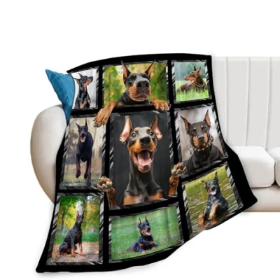 Image of Doberman Blanket for Dog Lover Fleece Throw Couch Super Soft Cozy Bed Lightweight Plush Fuzzy Blankets and Throws Sofa 40&quot;x50&quot;