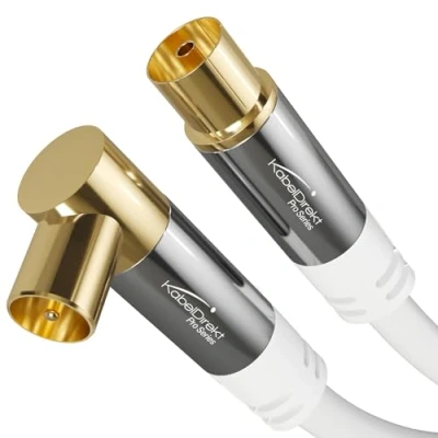Image of KabelDirekt 4K TV Aerial Cable, Coaxial 90 Angled/Straight 20m Cable Digital/Analogue Available in 0.5 (Straight Socket/Angled Plug, DVB C/DVB T/DVB S, white)