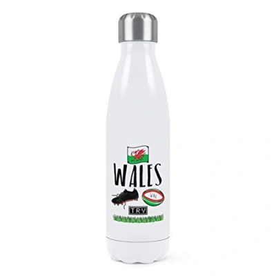 Image of Rugby Wales Double Wall Water Bottle Insulated Stainless Steel Sports Drinks 500ml White
