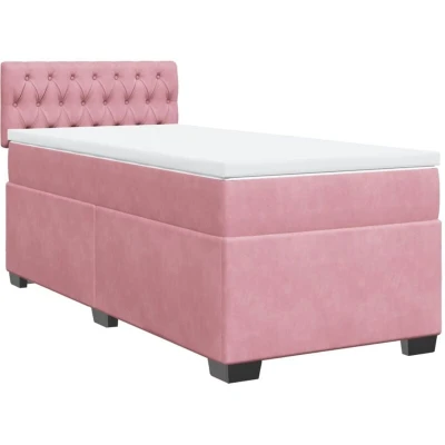 Image of vidaXL Box Spring Bed with Mattress Pink 90x200 cm Velvet