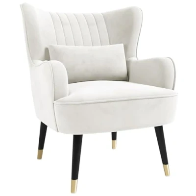 Image of Vesgantti Velvet Accent Chair with Lumbar Pillow, Modern Wing Back Armchair Lounge Chair, Large Occasional for Living Room Bedroom Study Office(Cream)