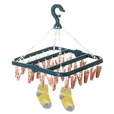 Image of Yngffb Sock Dryer Outdoor, 32 Peg Hanger for Washing Line, Underwear Socks Dryer, Portable Drying Rack Plastic Hangers with Clips Lingerie Clothes