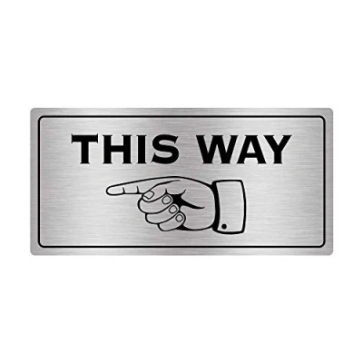 Image of This Way Pointing Finger Directional Adhesive Sign Ideal sticker notice for walls, corridors, passageways, wedding decor (Available in Silver/Gold/Black/Grey/White) (Silver/Black, LEFT)