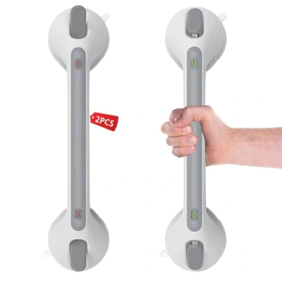 Image of LORESJOY 2 x 16 inch Grab Rail, ABS Material Shower Bars for Seniors, Non Slip Suction Cup, Multi purpose Bathroom Handrails, No Drilling, 100 kg Capacity, White