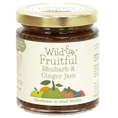 Image of Wild &amp; Fruitful Rhubarb Ginger Jam 227g Jar Tangy with Warming Hand Made in Cumbria