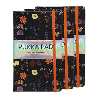 Image of Pukka Pad Bloom Softcover Notebook 21 x 13cm Pack of 3 Floral Designs, Black
