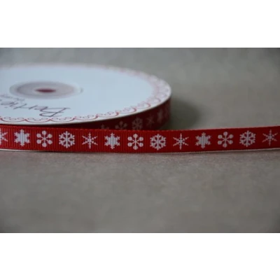 Image of White Snowflakes on 9mm Red Grosgrain Bertie&#039;s Bows Ribbon 25m Roll