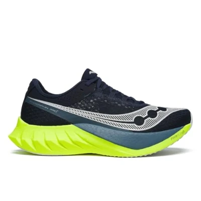 Image of Saucony Endorphin PRO 4 Competition running shoes, Men&#039;s, Size: 8, Navy/citron Textile/synthetics