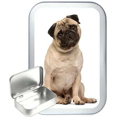 Image of TEEZ Pug Dog 50ml Silver Hinged Tobacco Tin, 1oz Tin