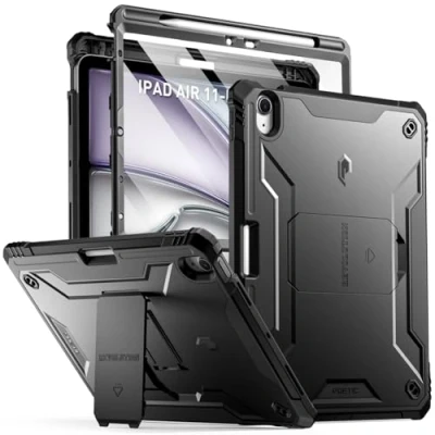 Image of Poetic Revolution Case for iPad Air 11 Inch M2 2024, Full Body Rugged with Built in Screen Protector and Pencil Holder 6th/5th/4th Gen (11/10.9 Inch, 2024/2022/2020),Black