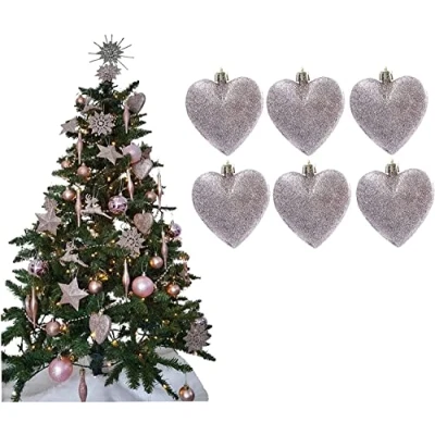 Image of UKDeals Direct® ROSE GOLD COLLECTION CHRISTMAS DROPLET BAUBLES TREE DECORATIONS GLITTER MATT ICICLES (Pack of 6 Heart 8cm)