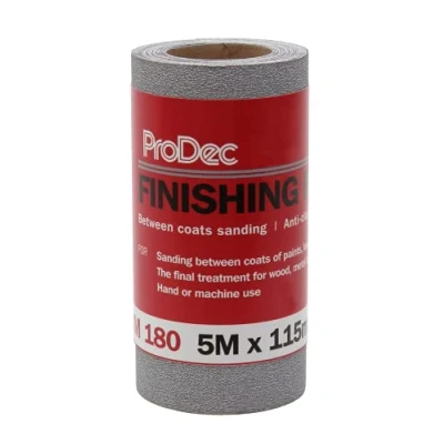 Image of ProDec 180 Grit Medium Grade Finishing Paper for Sanding Between Coats of Paint or Varnish 5m x 115mm Abrasive Roll