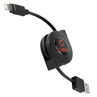 Image of Retractable Lightning iPhone Cable, Charging Cord Compatible with Apple 14 Pro Max Plus Mini 13 12 11 Xs Xr X SE 8 7 6 5 iPad Air iPod Touch, Nano (MFI Certified) (Lighting Black)