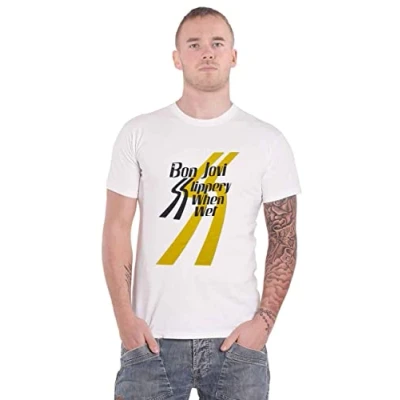 Image of Bon Jovi T Shirt Slippery When Wet Band Logo Official Mens White XL