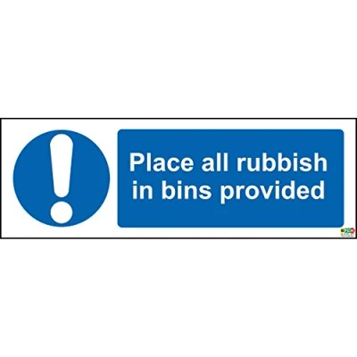 Image of Place All Rubbish in Bins provided Safety Sign Self Adhesive Sticker 150mm x 50mm