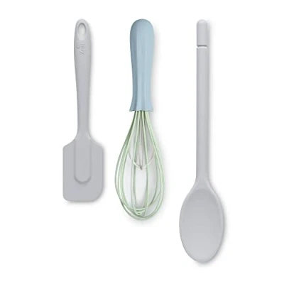Image of Zeal JSET28S Non Stick Silicone Cooks Spoon, Whisk &amp; Spatula 3 Piece Set, French Grey/Duck Egg Blue