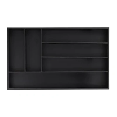 Image of Relaxdays Bamboo Cutlery Tray, 6 Compartments, HWD: 5 x 46 28 cm, Kitchen Drawer Insert, Silverware Organiser, Black, 90% 10% fibreboard