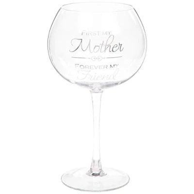 Image of First My Mother Forever Friend Sentiment Gin Glass with Hearts 625ml