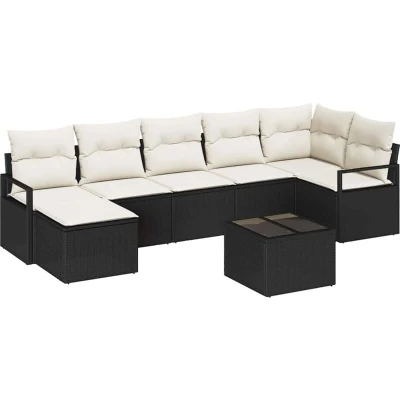 Image of vidaXL 7 Piece Garden Sofa Set with Cushions Brown Poly Rattan