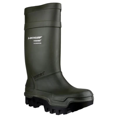 Image of Dunlop Purofort Thermo+ Full Safety Wellington Mens Green Ceramic Size UK 11