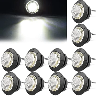 Image of LeKaufen 10PCS 3/4&quot; Car Round LED Side lights 1.9CM 12V/24V Front Rear Marker Indicator Light Universal Bullet Clearance Trailer Waterproof for Truck Caravan Boat (White)