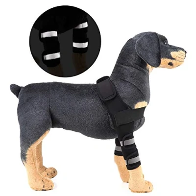 Image of SELMAI Reflective Dog Shoulder Brace Front Leg Canine Elbow Protector Extra Supportive Joint Wrap Arthritis Loss of Stability Helps Wounds Healing Prevents Injuries Sprains Black M