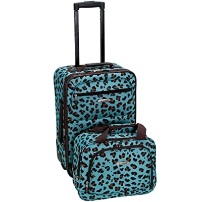Image of Rockland Fashion Softside Upright Luggage Set, Blue Leopard, 2 Piece Set (14/19),