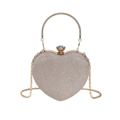 Image of RPAEOY Women&#039;s Clutch Bags Heart Shaped Elegant Sparkly Evening Bag Hard Shell Clutches Tote Vintage Handbag Chain Shoulder Crossbody for Prom Wedding Cocktail Party Ladies Gold