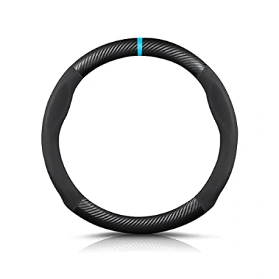 Image of Ergocar Round Shape Carbon Fiber &amp; Microfiber PU Leather Steering Wheel Cover Anti slip Car Protector Summer Breathable Sweat Absorbent Sport For Diameter 38cm（15&quot;） Black Blue