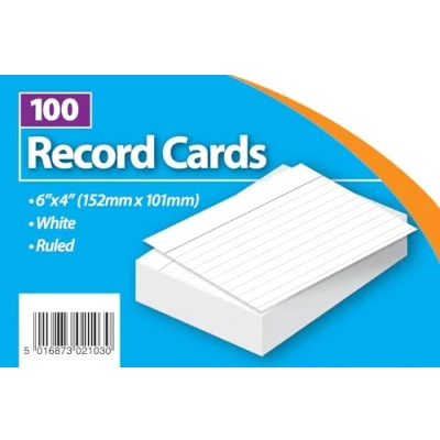 Image of Record Cards, White A6, 15.2 x 10.2 cm, Lined with Headline, Pack of 100