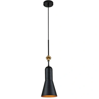 Image of Etoile Dome Pendant Ceiling Light, Matte Black and Gold Leaf