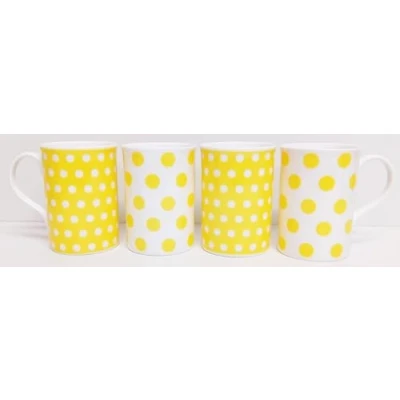 Image of fromeuropewithlove Yellow Dots &amp; Spots Mugs Fine Bone China Set of 4 Hand Decorated in the UK