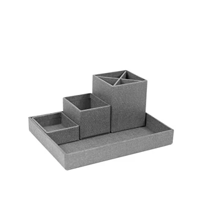 Image of Bigso Box of Sweden Desk Storage Organiser for Stationery Pen Holder with 4 Compartments Various Office Items Fibreboard and Paper Grey