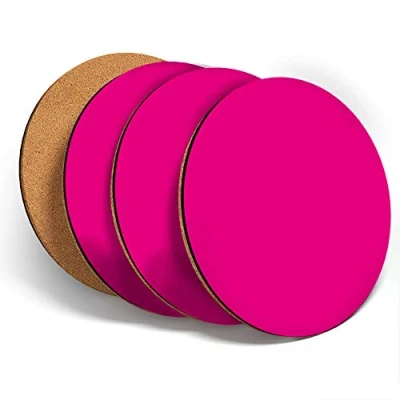 Image of Destination Vinyl ltd Great Coasters (Set of 4) Round Pink Magenta Colour Block Drink Glossy Coasters/Tabletop Protection for Any Table Type #46083
