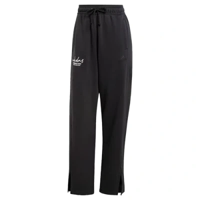 Image of adidas Women&#039;s Signature Graphic Embroidery Fleece Straight Leg Pant, Black, S