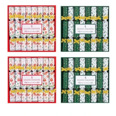Image of YöL 32 Saucer Mini Christmas Crackers Afternoon Tea Breakfast Xmas Table Deco Gold Green Red White