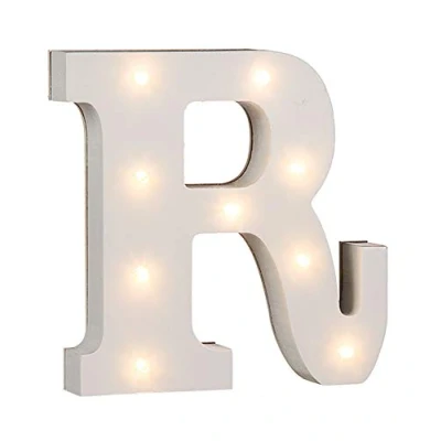 Image of OOTB Illuminated Letter R Light with 9 LED, Wood, White