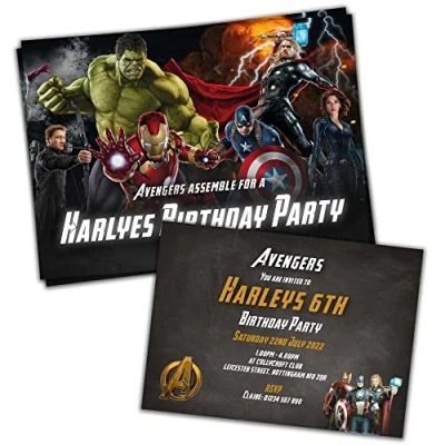 Image of Personalised Avengers birthday Party invitations Invites, kids invitations, for boys, girls, Super hero