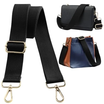 Image of Navaris Replacement Bag Strap Extra Long 75 138cm (29 1/2 54 3/8&quot;) with Clips for Your Purse Handbag Shoulder or Cross Body Black