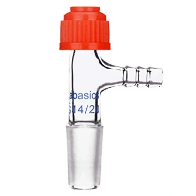 Image of Labasics Glass Inlet Thermometer Adapter, 14/20 Joint Borosilicate Vacuum Adapter with Side Serrated Hose Connection, Compression Cap Included