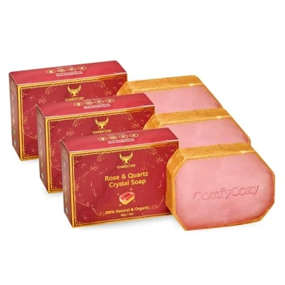 Image of ComfyCozy Crystal Soap Natural Hand &amp; Body Wash Luxury Beauty Pamper Gift, Rose, 3 Pack